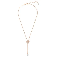 Idyllia Y pendant, Crystal pearl, Shell, White, Rose gold-tone plated by SWAROVSKI