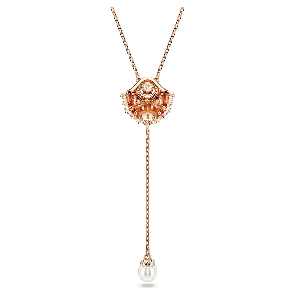 Idyllia Y pendant, Crystal pearl, Shell, White, Rose gold-tone plated by SWAROVSKI