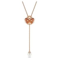 Idyllia Y pendant, Crystal pearl, Shell, White, Rose gold-tone plated by SWAROVSKI