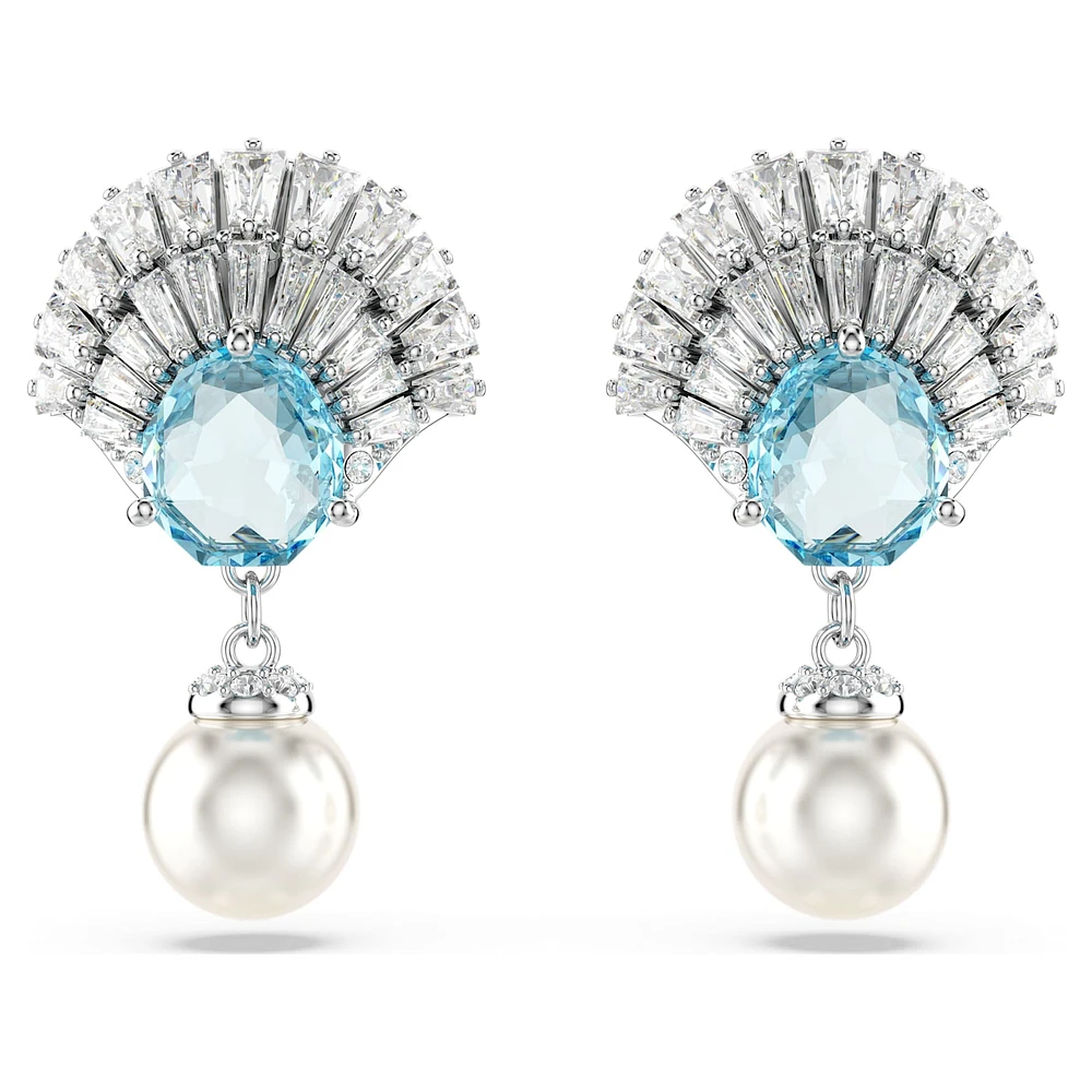 Idyllia drop earrings, Crystal pearl, Shell, Blue, Rhodium plated by SWAROVSKI