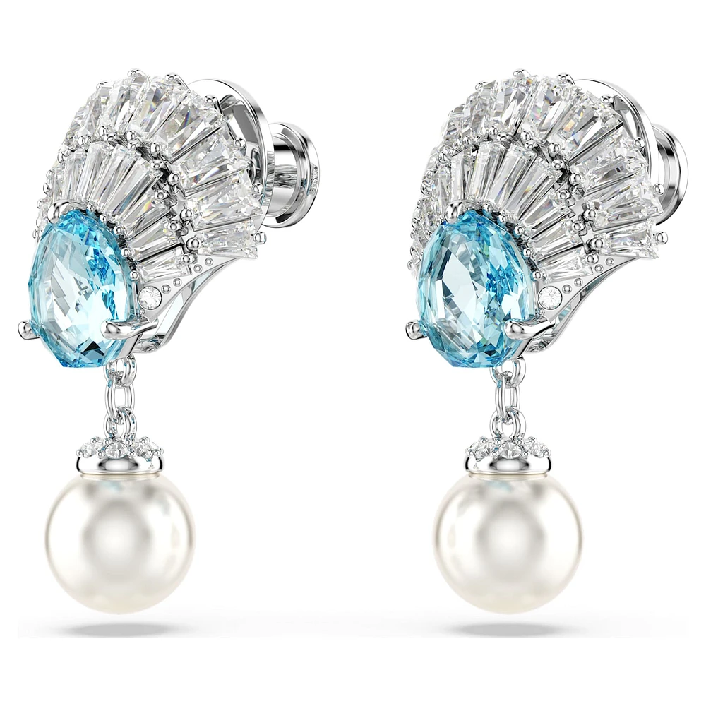 Idyllia drop earrings, Crystal pearl, Shell, Blue, Rhodium plated by SWAROVSKI