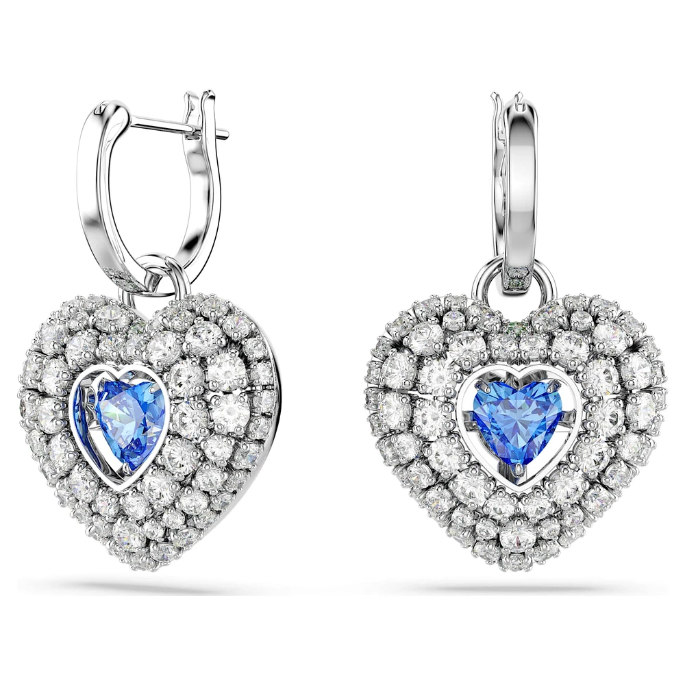Hyperbola drop earrings, Heart, Blue, Rhodium plated by SWAROVSKI