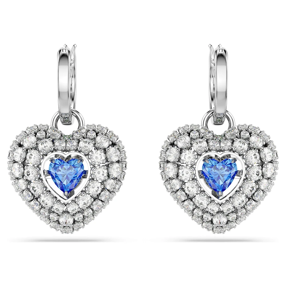 Hyperbola drop earrings, Heart, Blue, Rhodium plated by SWAROVSKI