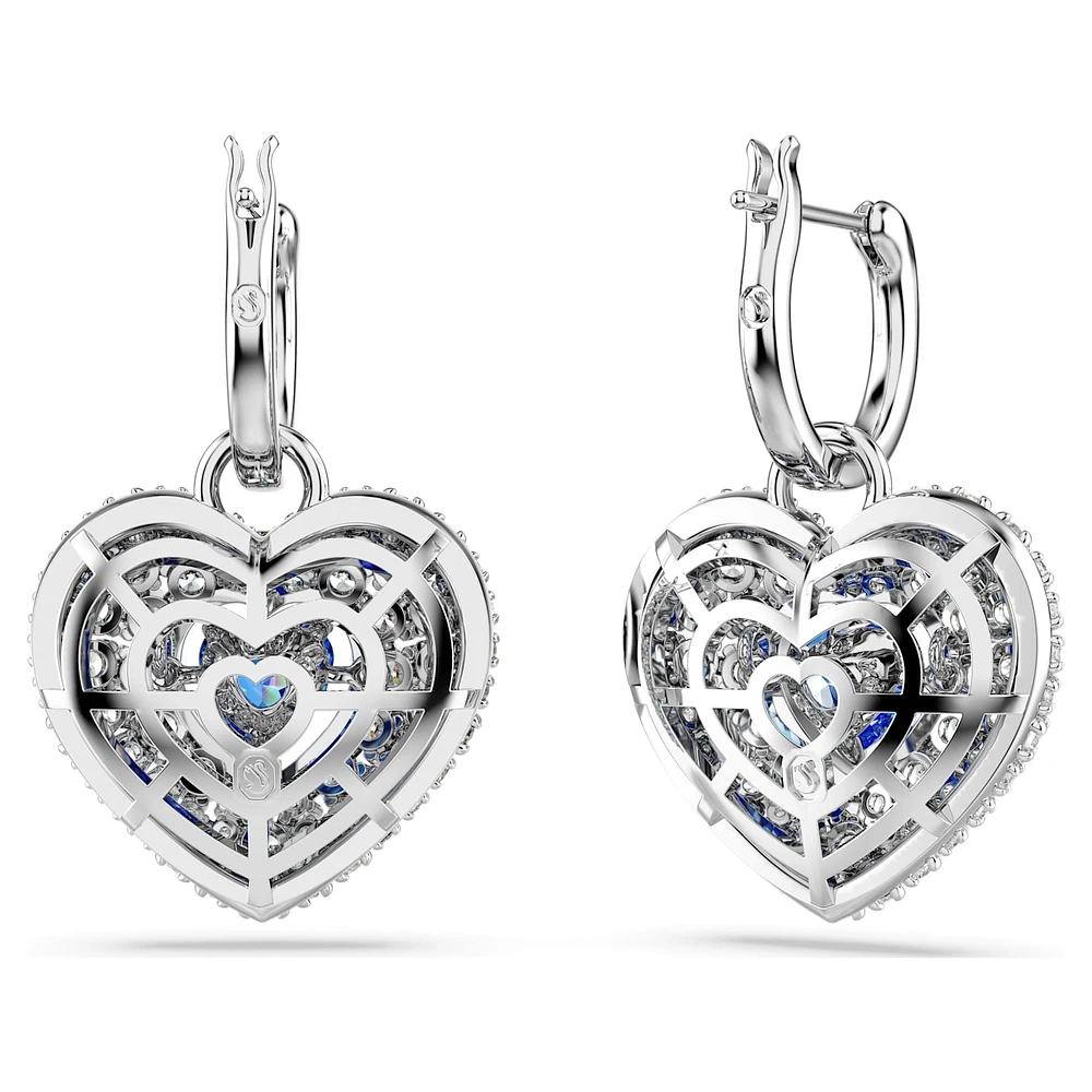 Hyperbola drop earrings, Heart, Blue, Rhodium plated by SWAROVSKI