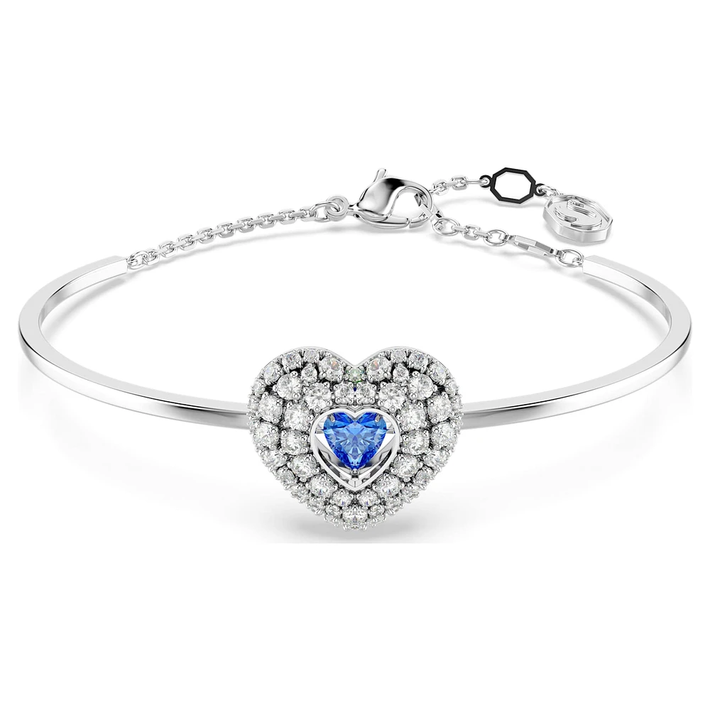 Hyperbola bangle, Heart, Blue, Rhodium plated by SWAROVSKI