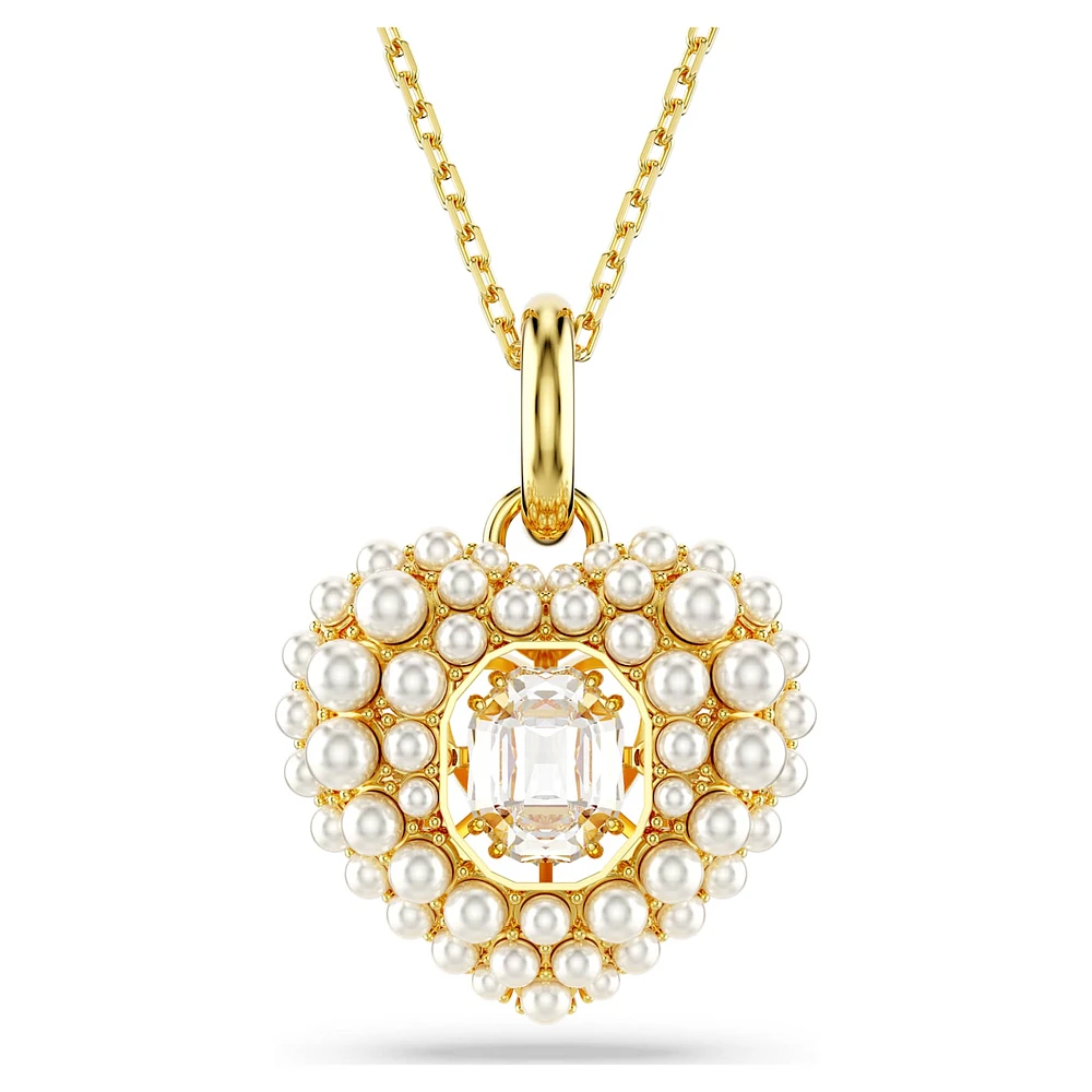 Hyperbola pendant, Crystal pearl, Heart, White, Gold-tone plated by SWAROVSKI
