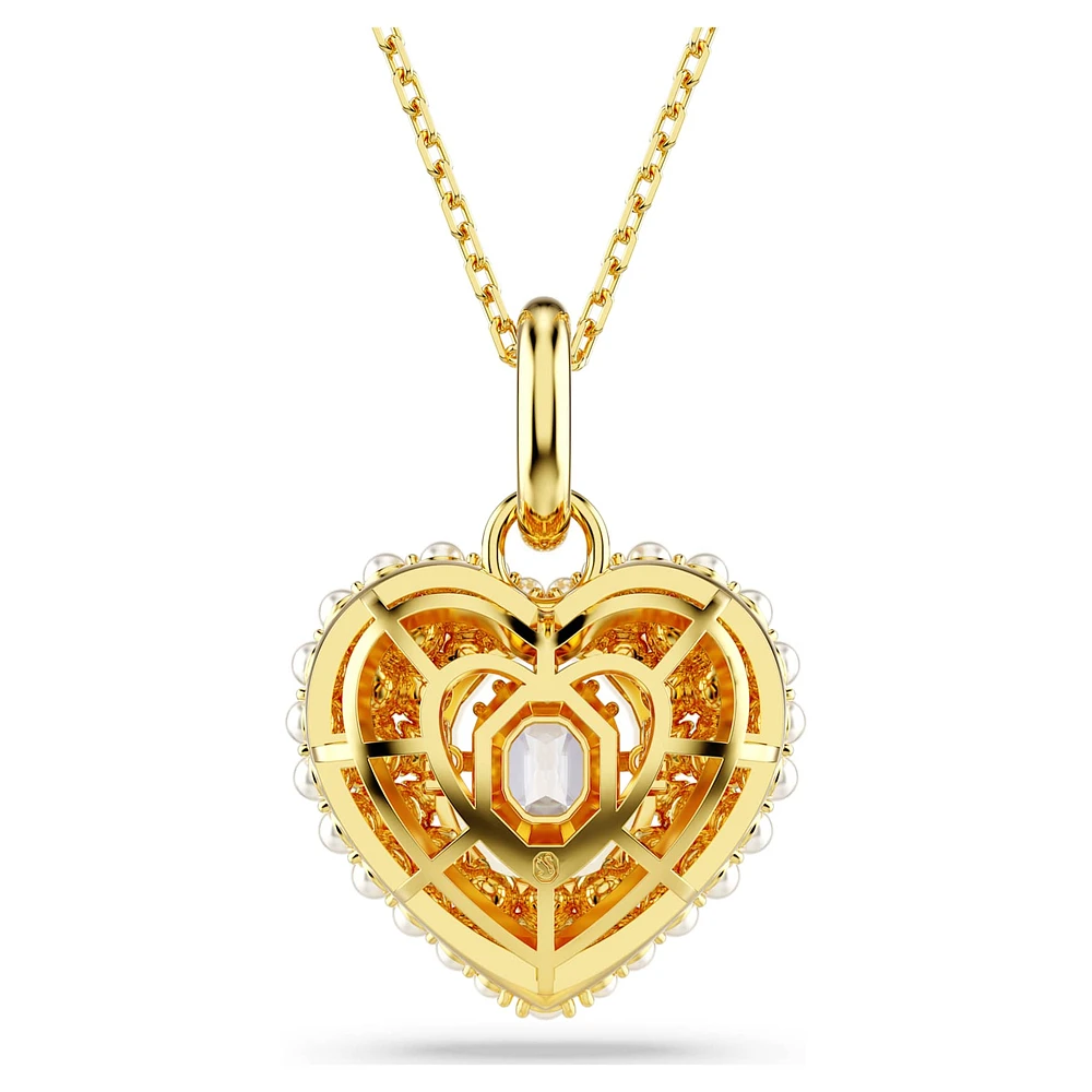 Hyperbola pendant, Crystal pearl, Heart, White, Gold-tone plated by SWAROVSKI