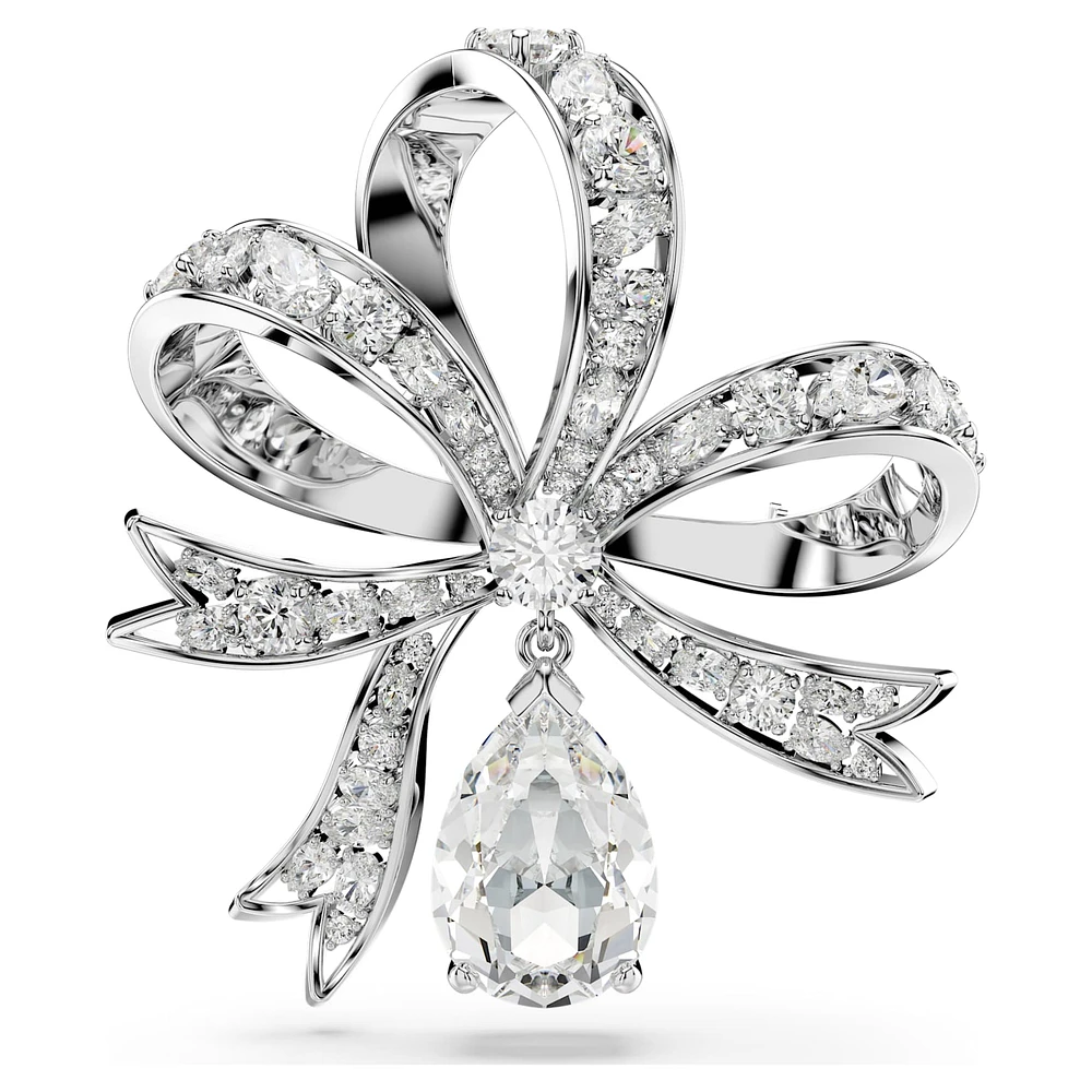 Hyperbola brooch, Bow, White, Rhodium plated by SWAROVSKI