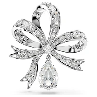Hyperbola brooch, Bow, White, Rhodium plated by SWAROVSKI