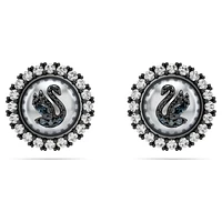 Swarovski Swan stud earrings, Crystal pearl, Swan, Grey, Ruthenium plated by SWAROVSKI