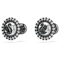 Swarovski Swan stud earrings, Crystal pearl, Swan, Grey, Ruthenium plated by SWAROVSKI