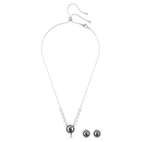 Swan set, Crystal pearl, Swan, Grey, Rhodium plated by SWAROVSKI