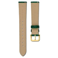 Watch strap, 16 mm (0.63") width, Leather with stitching, Green, Gold-tone finish by SWAROVSKI
