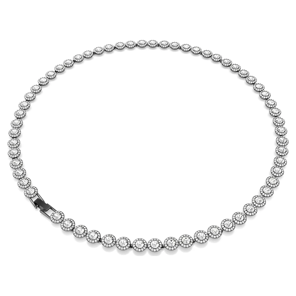 Una Angelic Tennis necklace, Round cut, Long, White, Ruthenium plated by SWAROVSKI