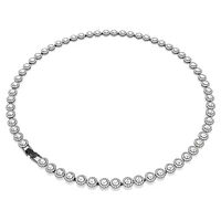 Una Angelic Tennis necklace, Round cut, Long, White, Ruthenium plated by SWAROVSKI
