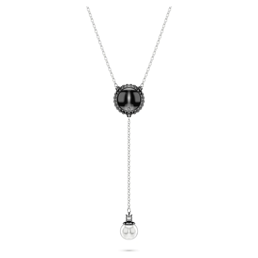 Swan Y pendant, Crystal pearl, Swan, Grey, Rhodium plated by SWAROVSKI