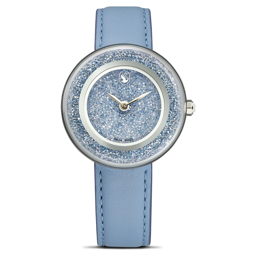 Crystalline lustre watch, Swiss Made, Leather strap, Blue, Stainless steel by SWAROVSKI