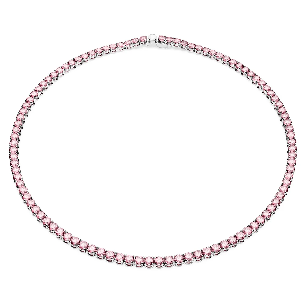 Matrix Tennis necklace, Round cut, Pink, Rhodium plated by SWAROVSKI