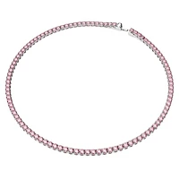 Matrix Tennis necklace, Round cut, Pink, Rhodium plated by SWAROVSKI