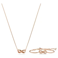 Hyperbola set, Infinity, White, Rose gold-tone plated by SWAROVSKI