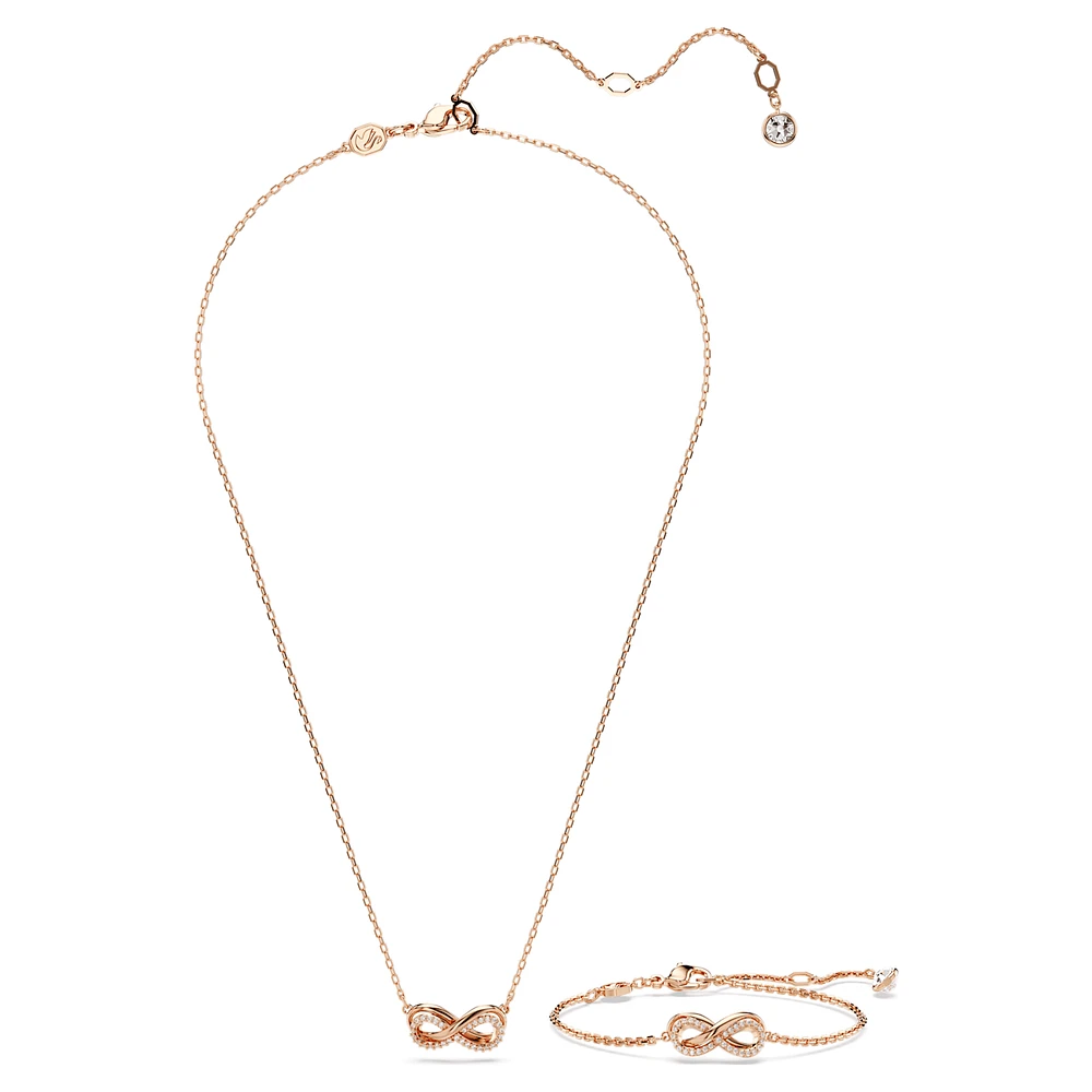 Hyperbola set, Infinity, White, Rose gold-tone plated by SWAROVSKI