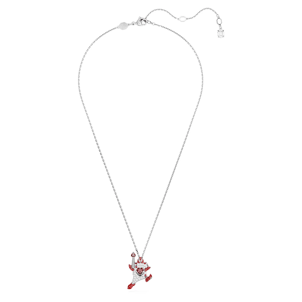 Alice in Wonderland pendant, Playing card, Red, Rhodium plated by SWAROVSKI