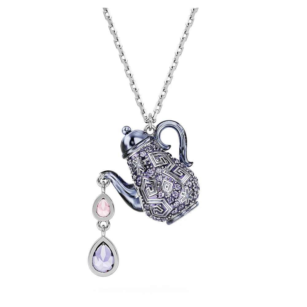 Alice in Wonderland pendant, Teapot, Purple, Rhodium plated by SWAROVSKI
