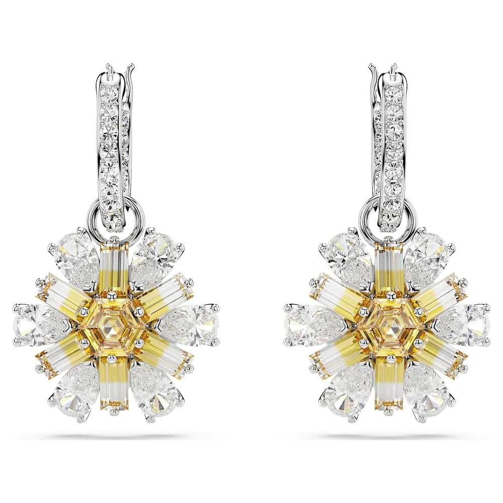 Idyllia drop earrings, Flower, Yellow, Rhodium plated by SWAROVSKI