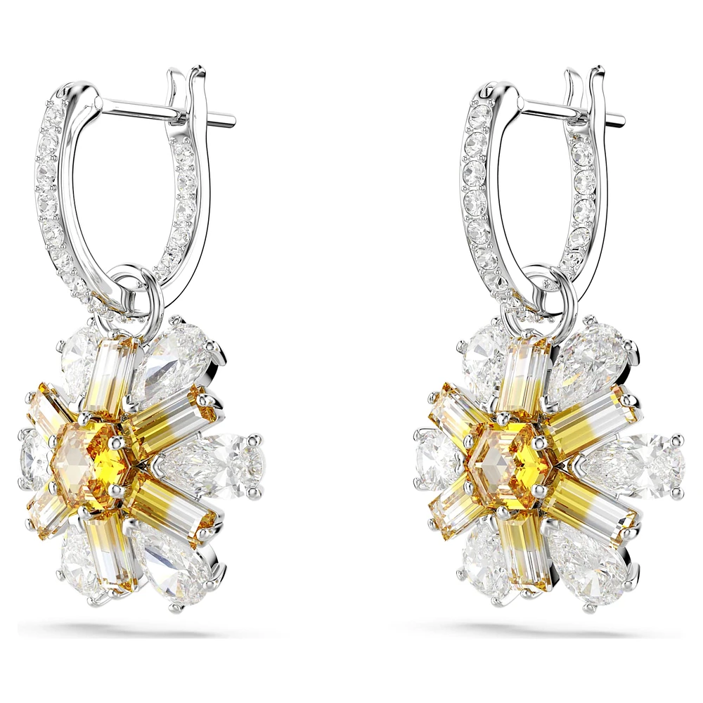 Idyllia drop earrings, Flower, Yellow, Rhodium plated by SWAROVSKI