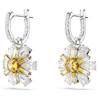 Idyllia drop earrings, Flower, Yellow, Rhodium plated by SWAROVSKI