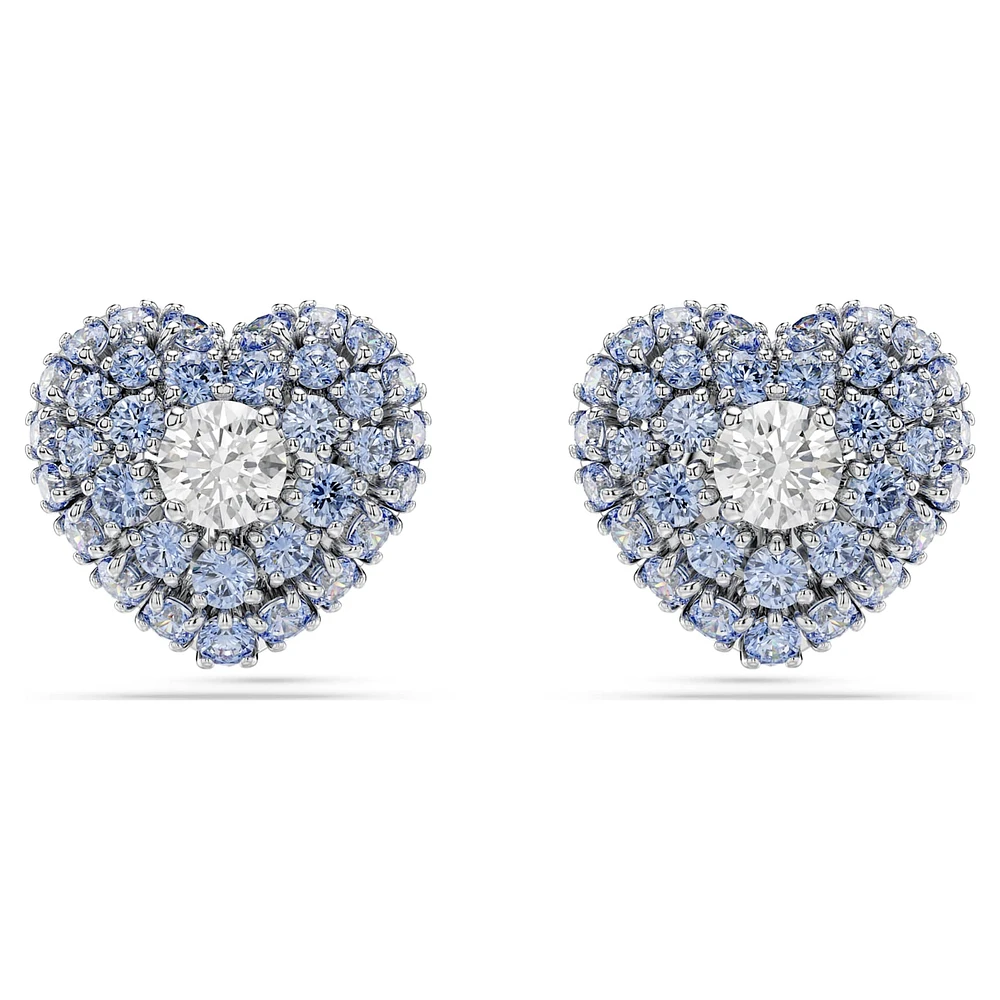 Idyllia stud earrings, Heart, Blue, Rhodium plated by SWAROVSKI