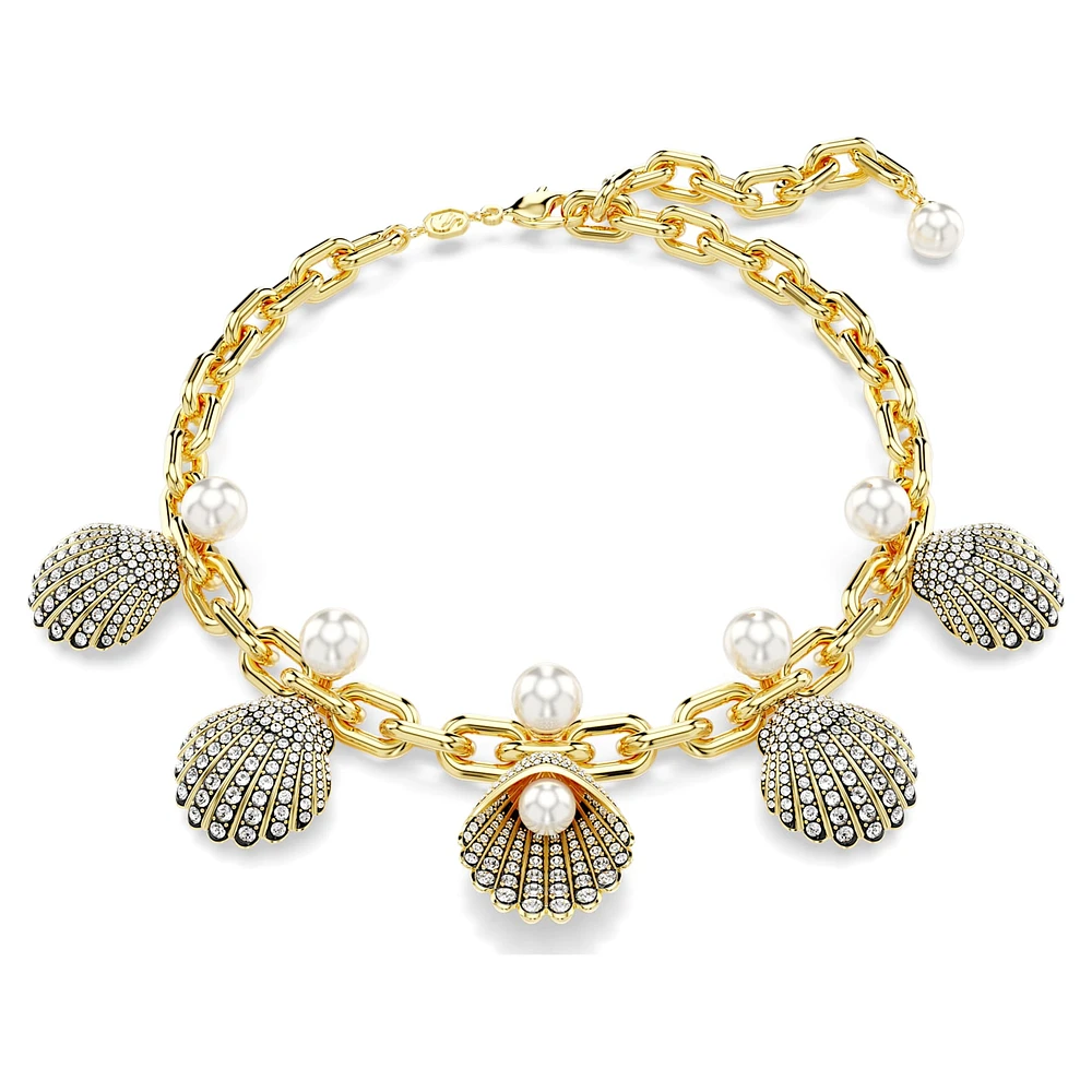 Idyllia necklace, Crystal pearls, Shell, White, Gold-tone plated by SWAROVSKI