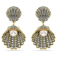 Idyllia clip earrings, Crystal pearl, Shell, White, Gold-tone plated by SWAROVSKI
