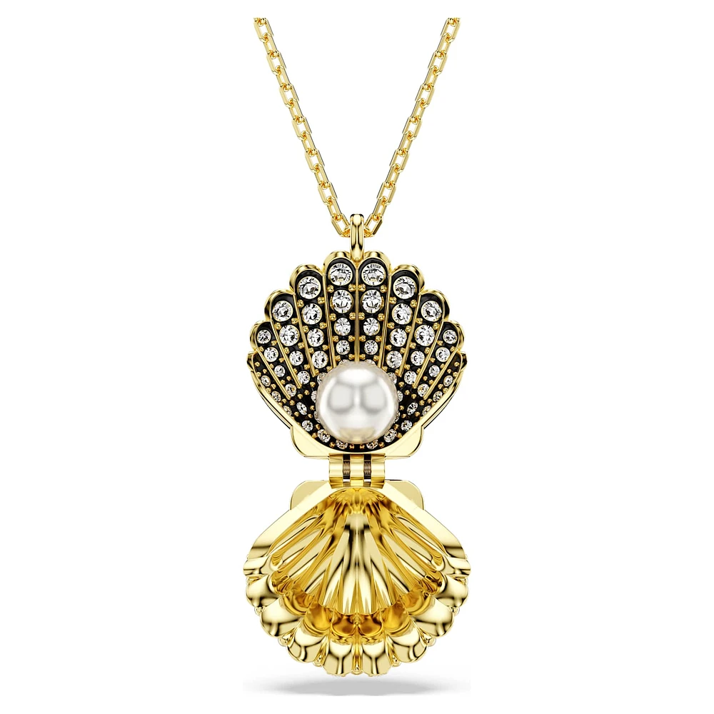 Idyllia pendant, Crystal pearl, Shell, White, Gold-tone plated by SWAROVSKI