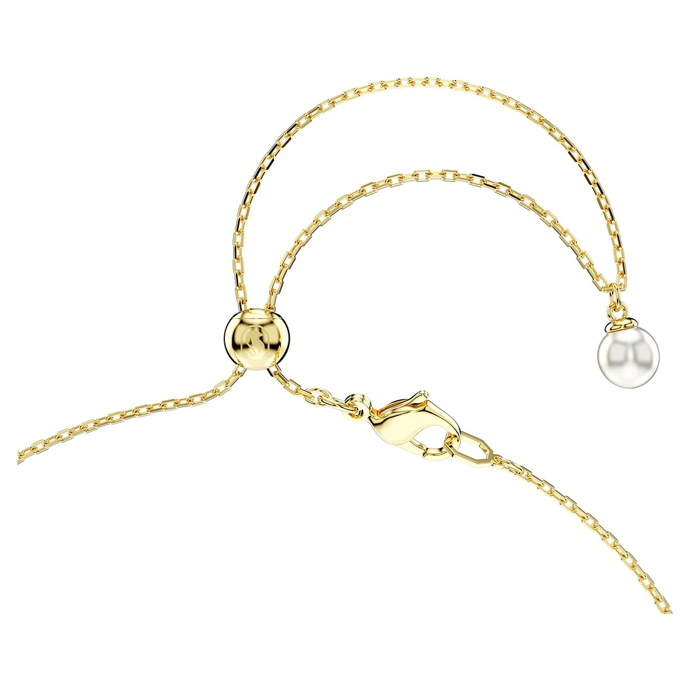 Idyllia Y pendant, Crystal pearl, Shell, White, Gold-tone plated by SWAROVSKI