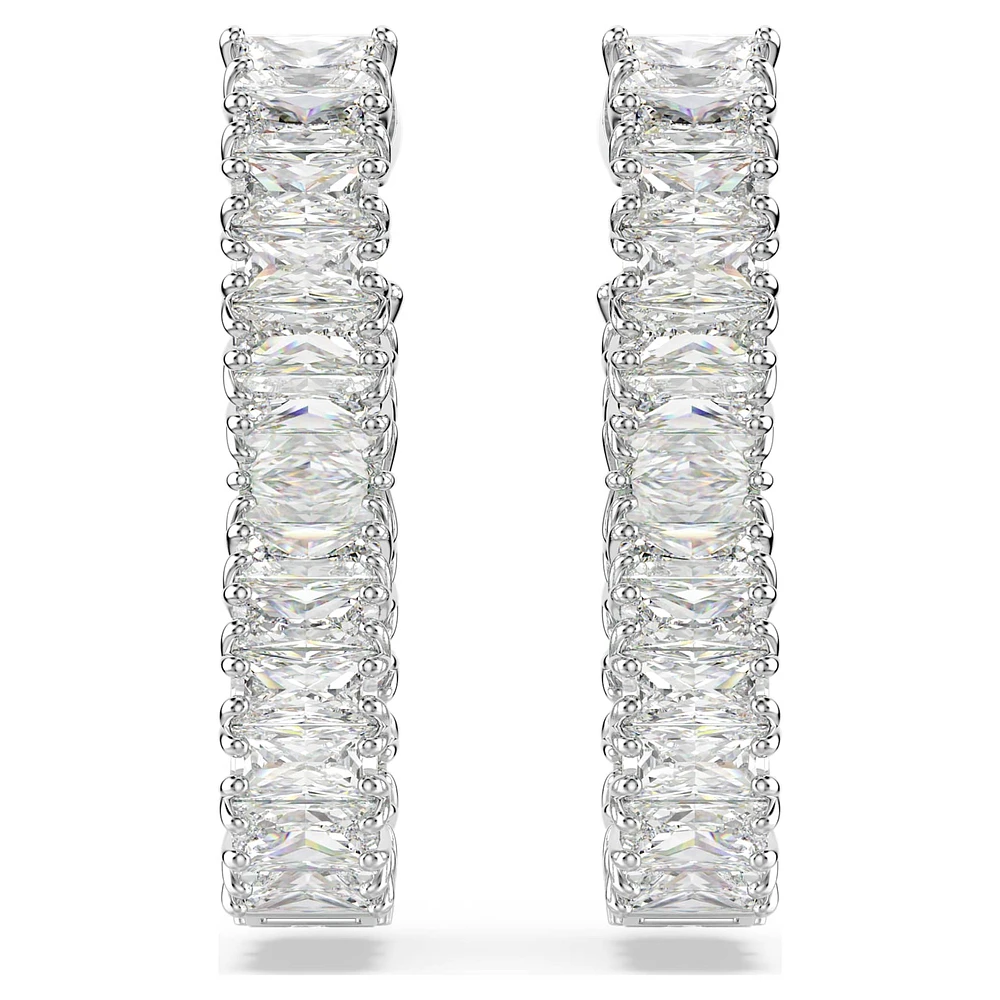 Hyperbola hoop earrings, Infinity, White, Rhodium plated by SWAROVSKI