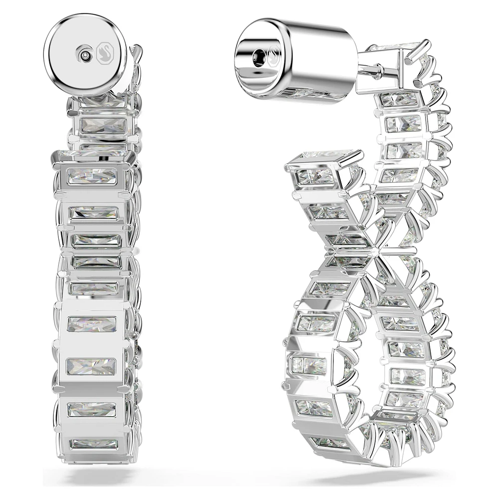 Hyperbola hoop earrings, Infinity, White, Rhodium plated by SWAROVSKI