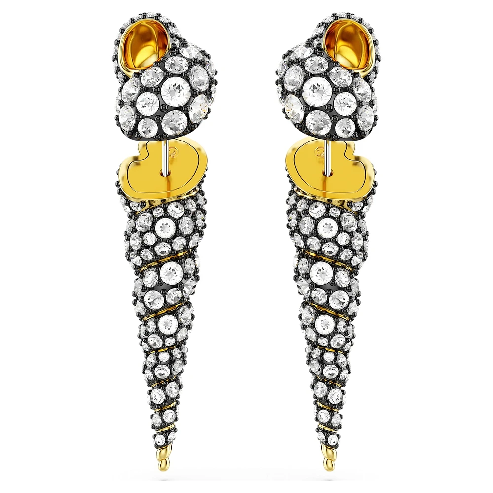 Idyllia drop earrings, Asymmetrical design, Round cut, Shell, White, Mixed metal finish by SWAROVSKI