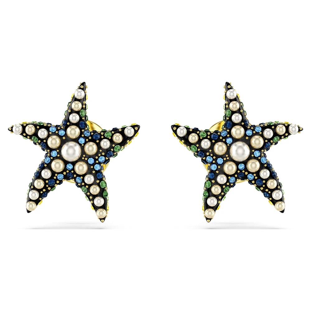 Idyllia stud earrings, Crystal pearl, Starfish, Small, Multicoloured, Gold-tone plated by SWAROVSKI
