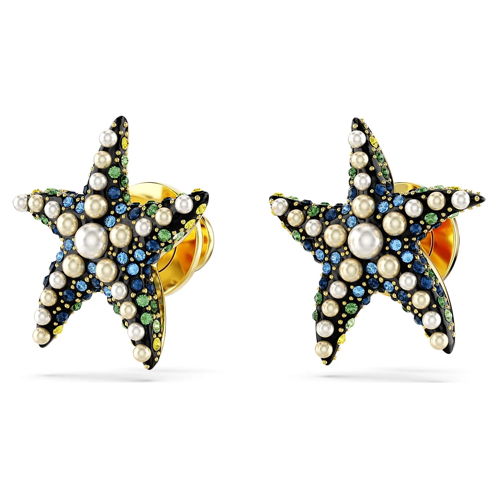 Idyllia stud earrings, Crystal pearl, Starfish, Small, Multicoloured, Gold-tone plated by SWAROVSKI