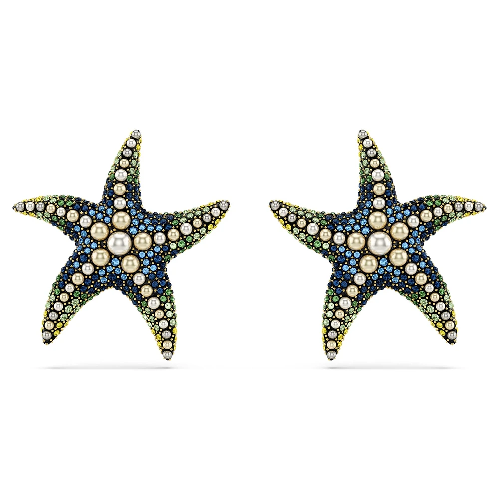 Idyllia stud earrings, Crystal pearl, Starfish, Larges, Multicoloured, Gold-tone plated by SWAROVSKI
