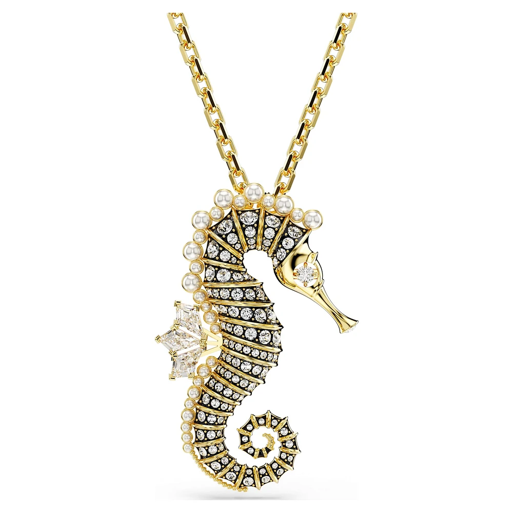 Idyllia pendant, Crystal pearls, Seahorse, Pink, Rose lacquered by SWAROVSKI