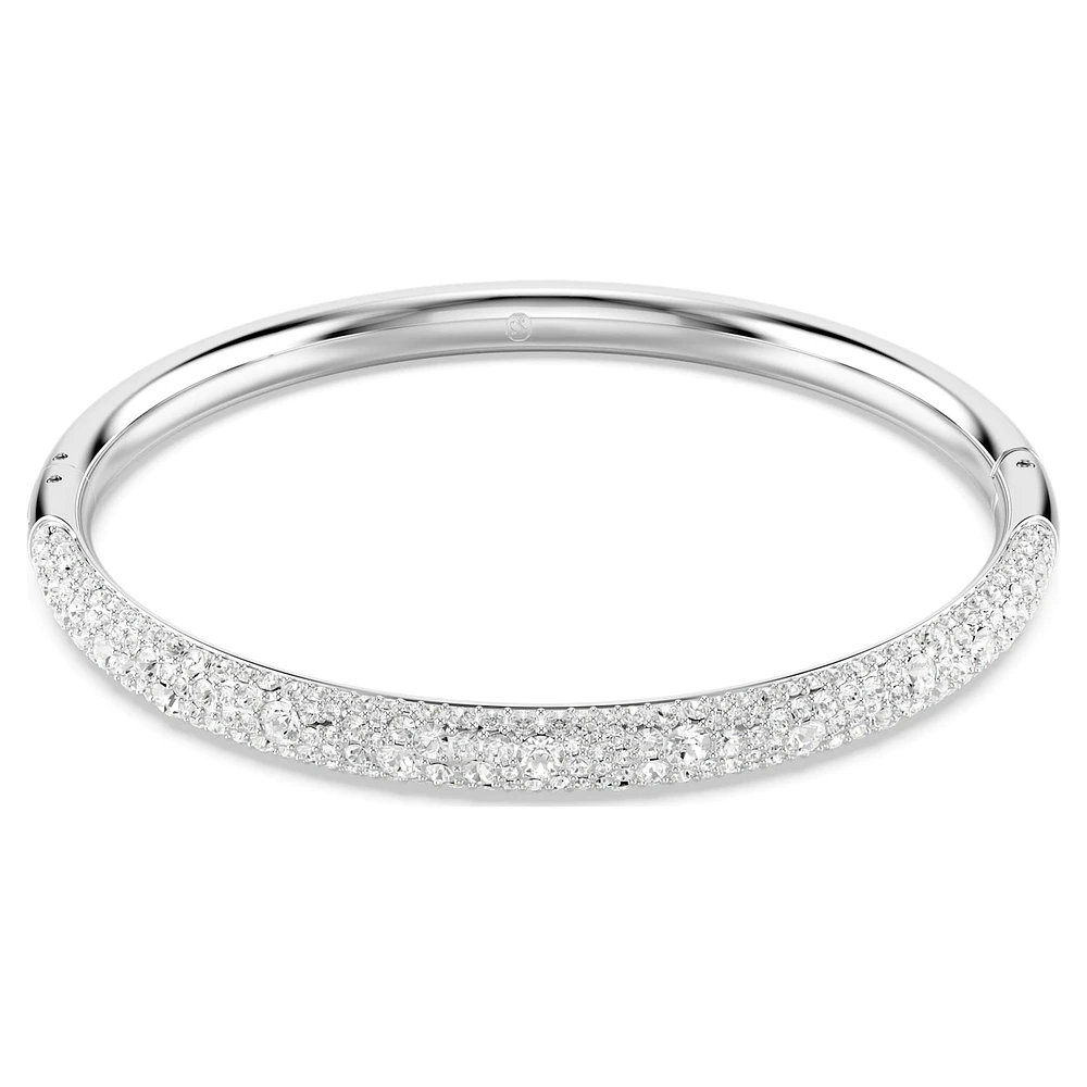Meteora bangle, Snow pavé, White, Rhodium plated by SWAROVSKI