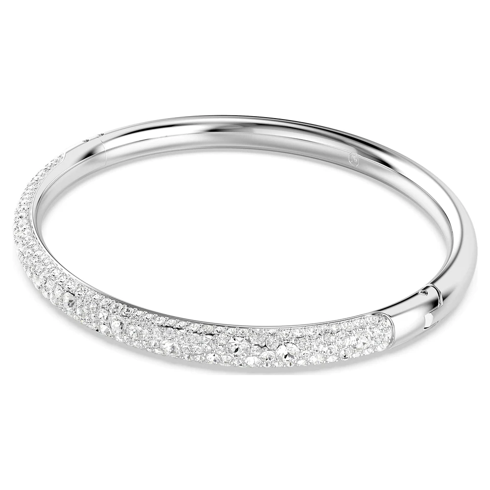 Meteora bangle, Snow pavé, White, Rhodium plated by SWAROVSKI