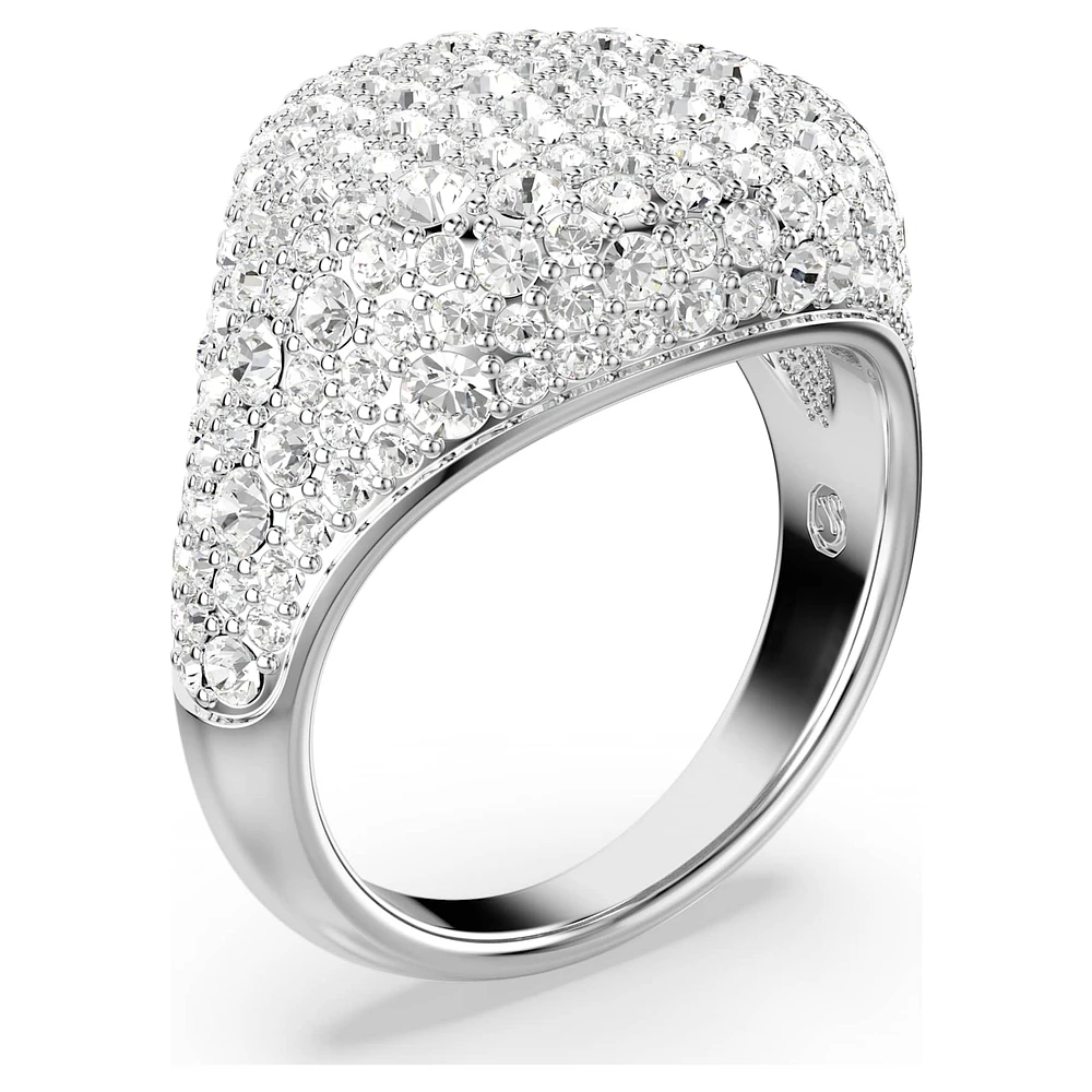 Meteora cocktail ring, White, Rhodium plated by SWAROVSKI