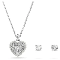 Idyllia set, Crystal pearl, Heart, White, Rhodium plated by SWAROVSKI