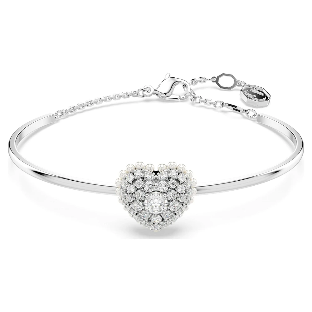 Hyperbola bangle, Heart, White, Rhodium plated by SWAROVSKI