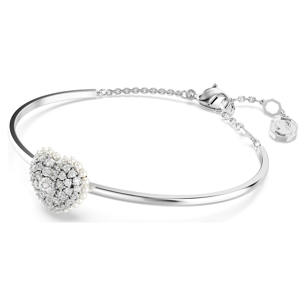 Hyperbola bangle, Heart, White, Rhodium plated by SWAROVSKI