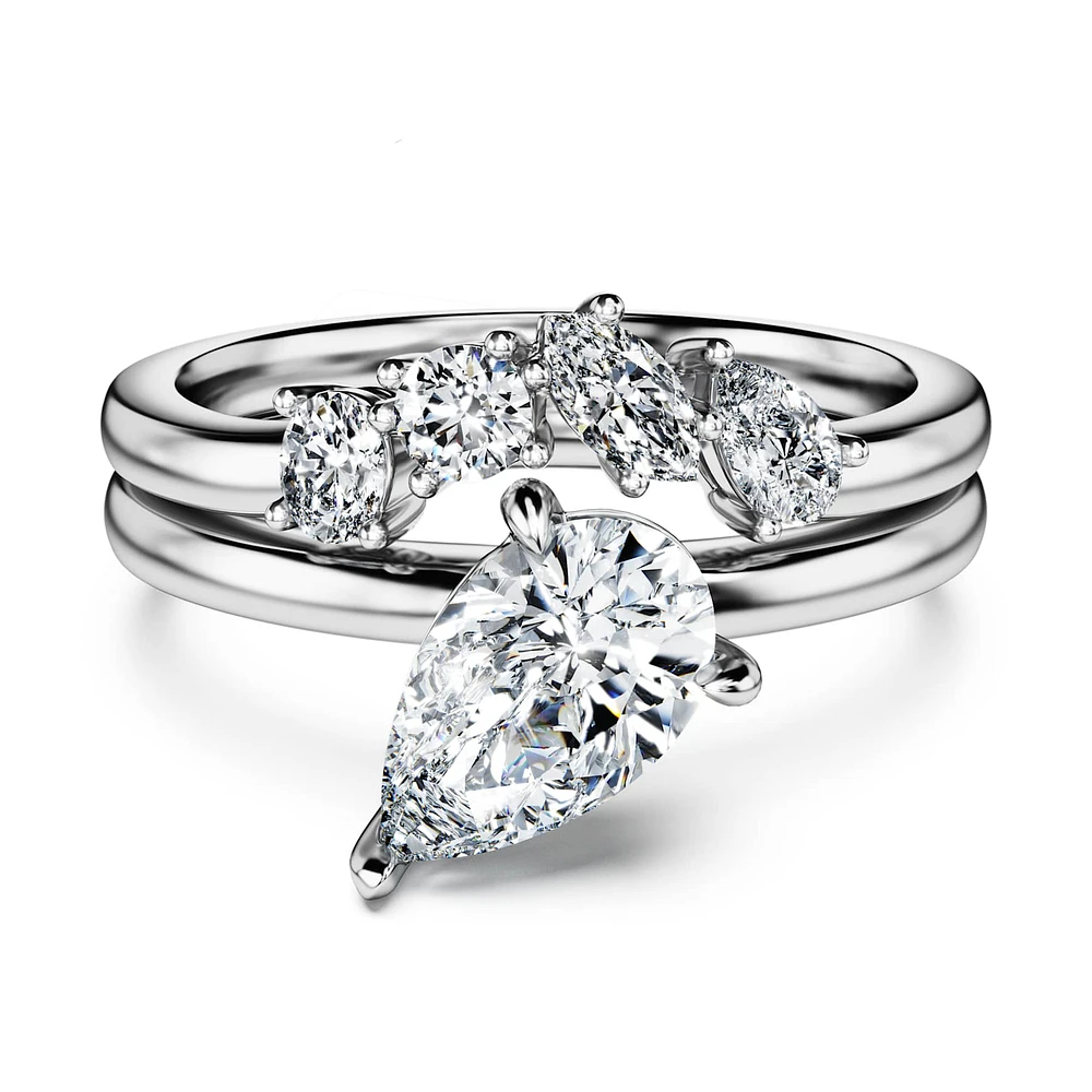 Galaxy ring, Set (2), Lab-grown diamonds 1.4 ct tw, Mixed shapes, 14K white gold by SWAROVSKI