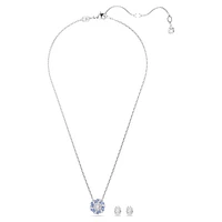 Idyllia set, Mixed cuts, Flower, Blue, Rhodium plated by SWAROVSKI